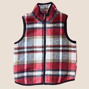 TAKARA Girls Size M Red Plaid Full-Zip Fleece Vest